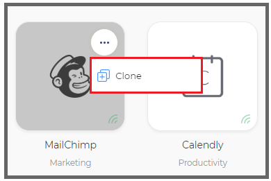 Clone app menu interface