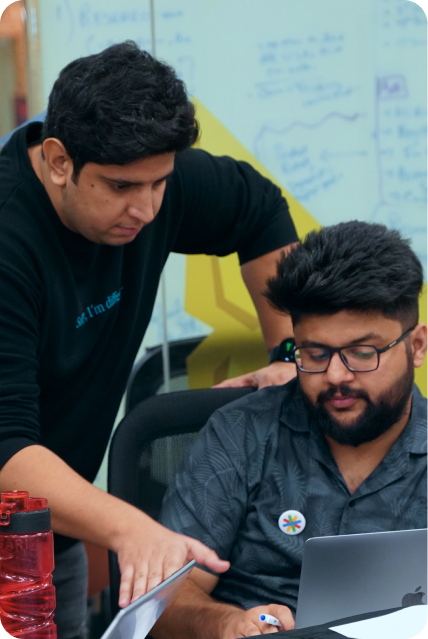 Team members collaborating on a project