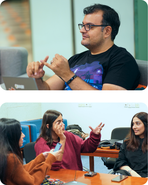 Team members discussing ideas