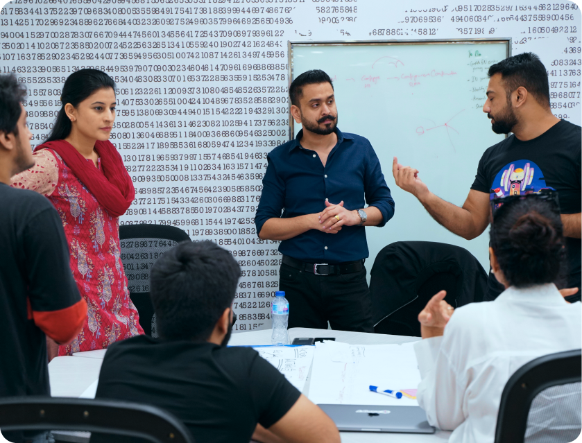 Team members giving a presentation